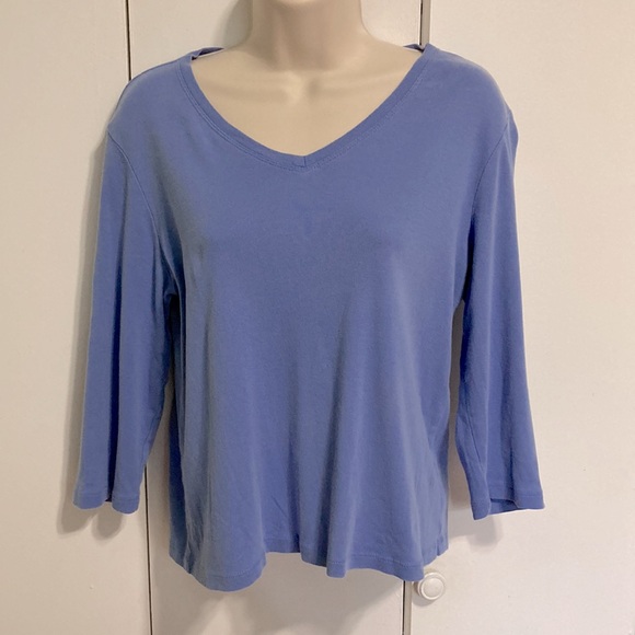 Chicos Blue 3/4 Sleeve Light Blue Basic Cotton Tee Womens Medium Chicos Size 1 - Picture 2 of 13